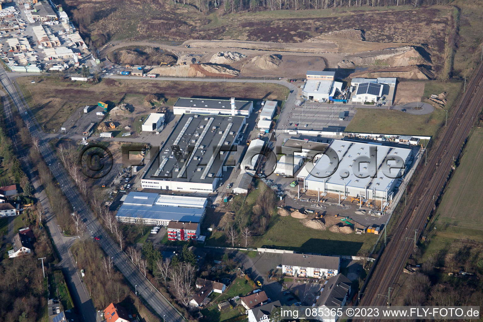 Vue aérienne de Zone industrielle Siemensstr à le quartier Neudorf in Graben-Neudorf dans le département Bade-Wurtemberg, Allemagne