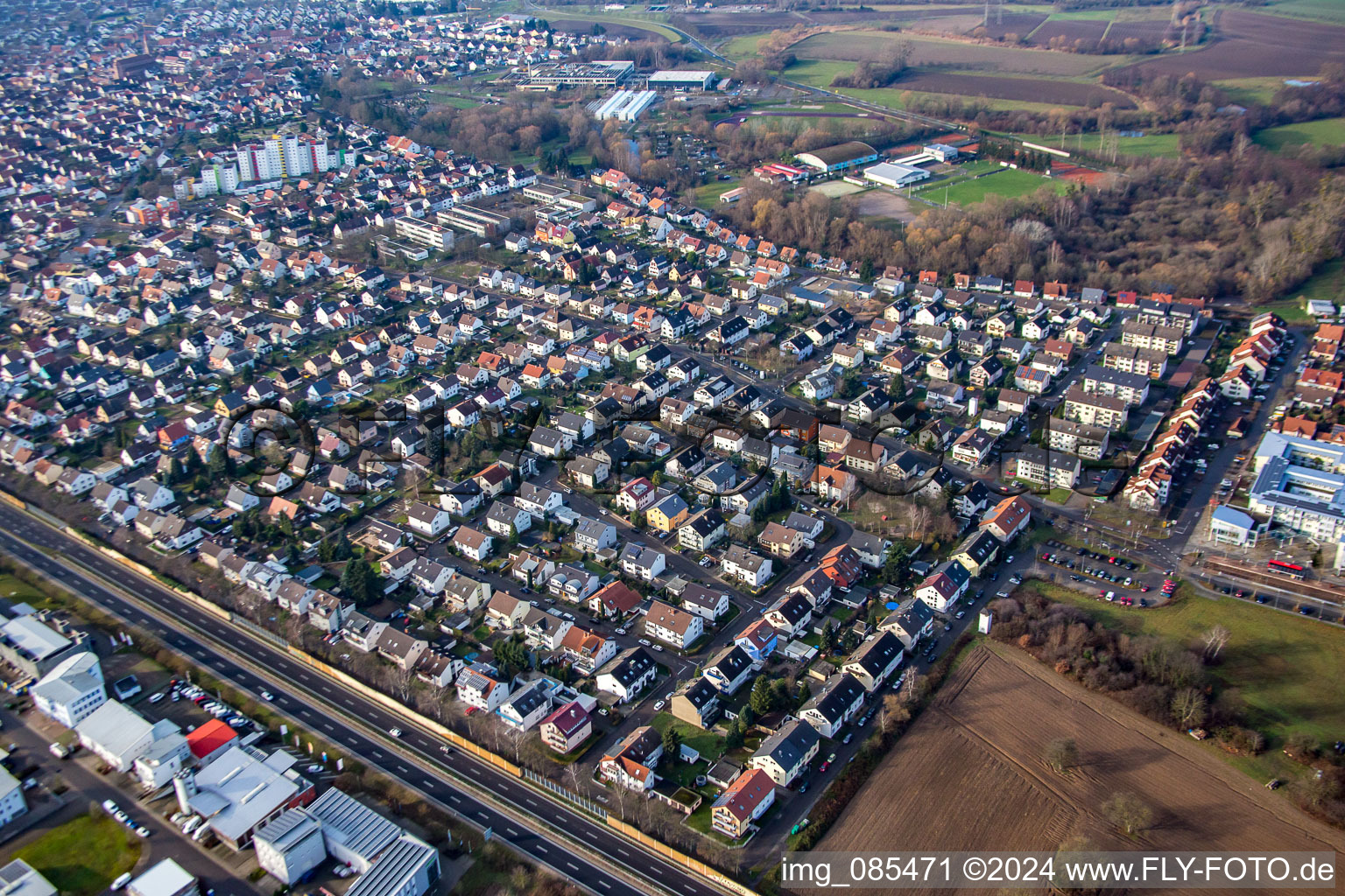 Vue aérienne de Siegelgrundstr. à le quartier Mörsch in Rheinstetten dans le département Bade-Wurtemberg, Allemagne