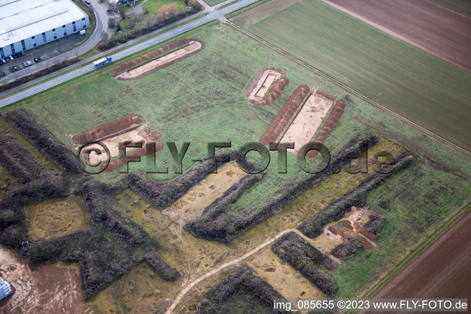 Photographie aérienne de Fouilles Zone Industrielle Ouest à le quartier Herxheim in Herxheim bei Landau dans le département Rhénanie-Palatinat, Allemagne