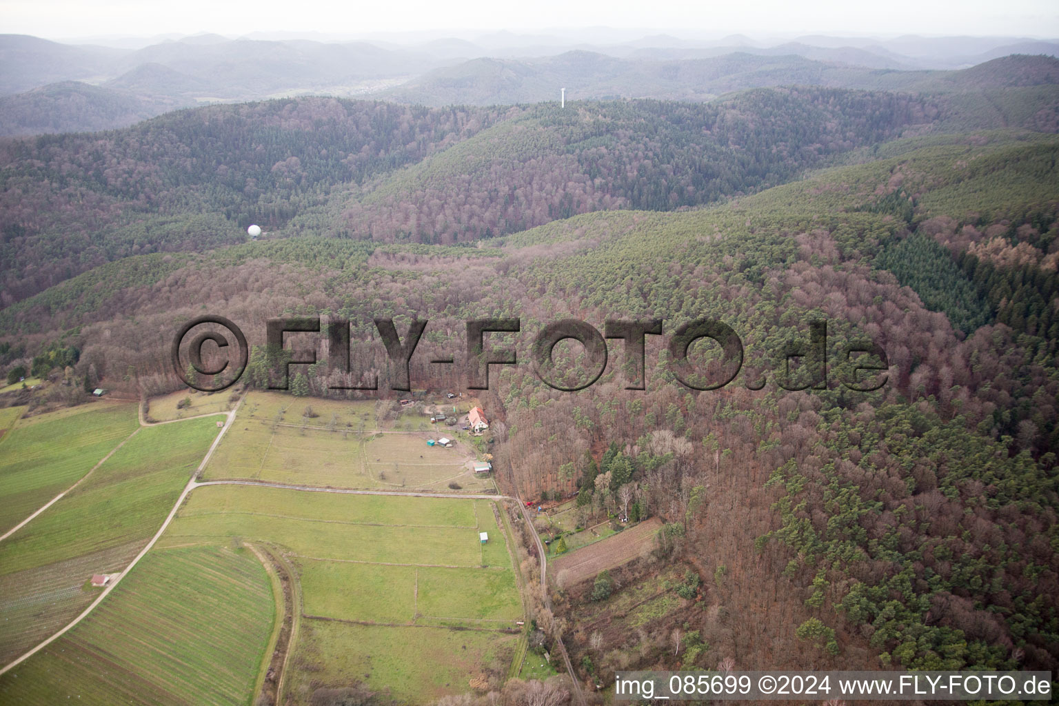 Vue aérienne de FeWo Saigenranch à Pleisweiler-Oberhofen dans le département Rhénanie-Palatinat, Allemagne