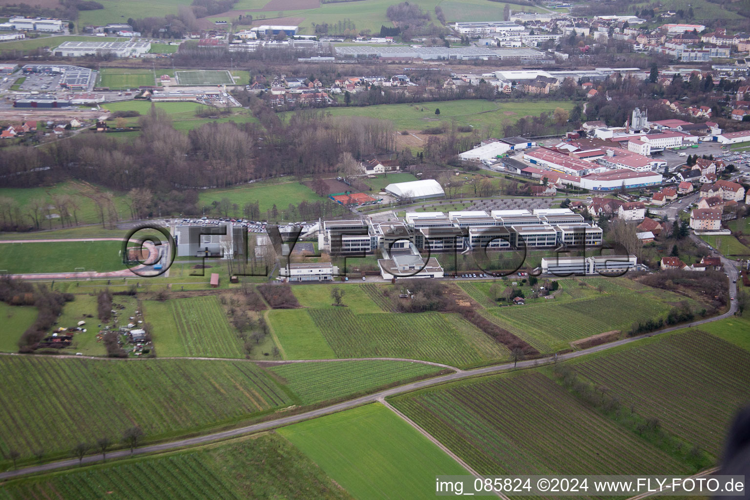 Vue aérienne de Centre scolaire à Wissembourg dans le département Bas Rhin, France