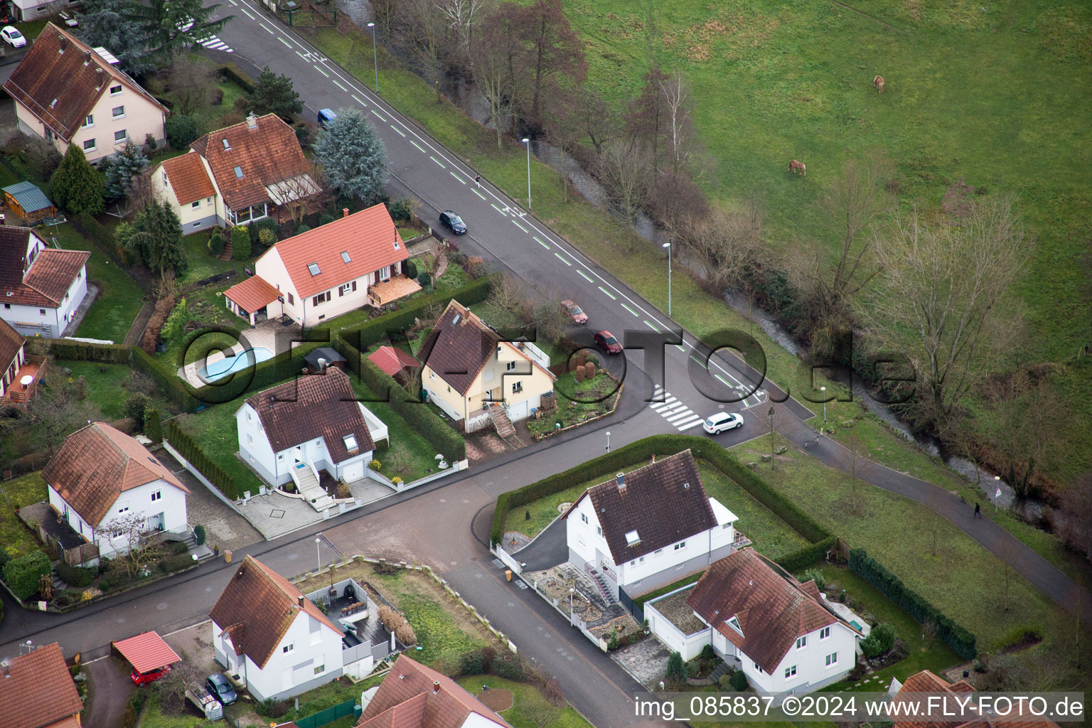 Quartier Altenstadt in Wissembourg dans le département Bas Rhin, France depuis l'avion