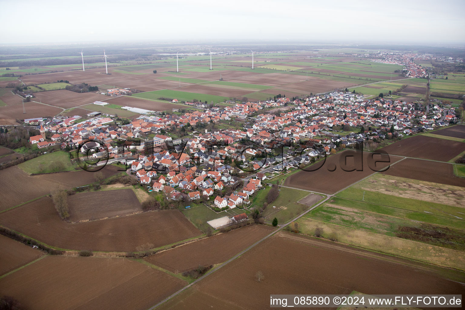 Vue oblique de Minfeld dans le département Rhénanie-Palatinat, Allemagne