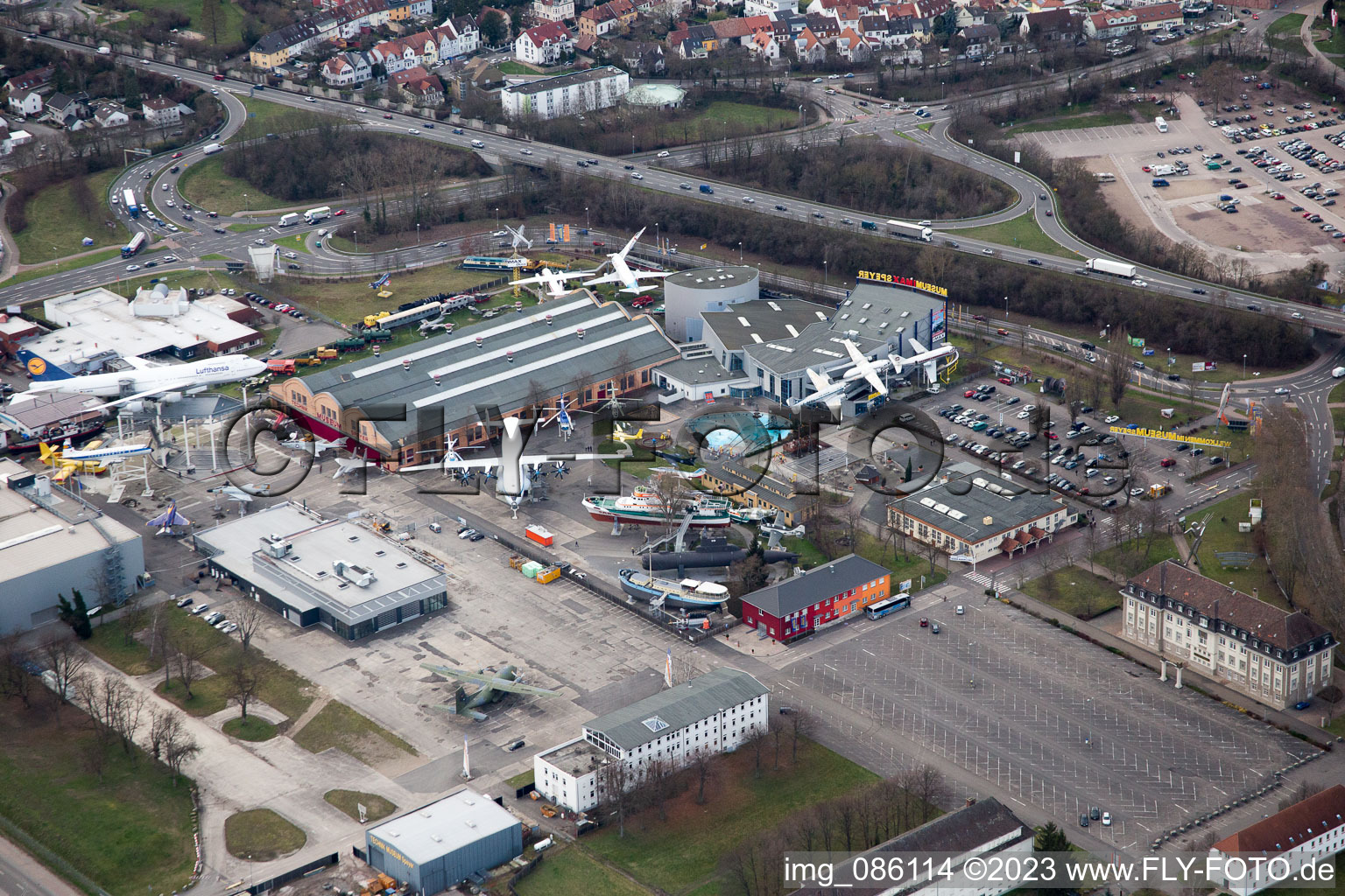 Vue aérienne de Musée des transports à Speyer dans le département Rhénanie-Palatinat, Allemagne