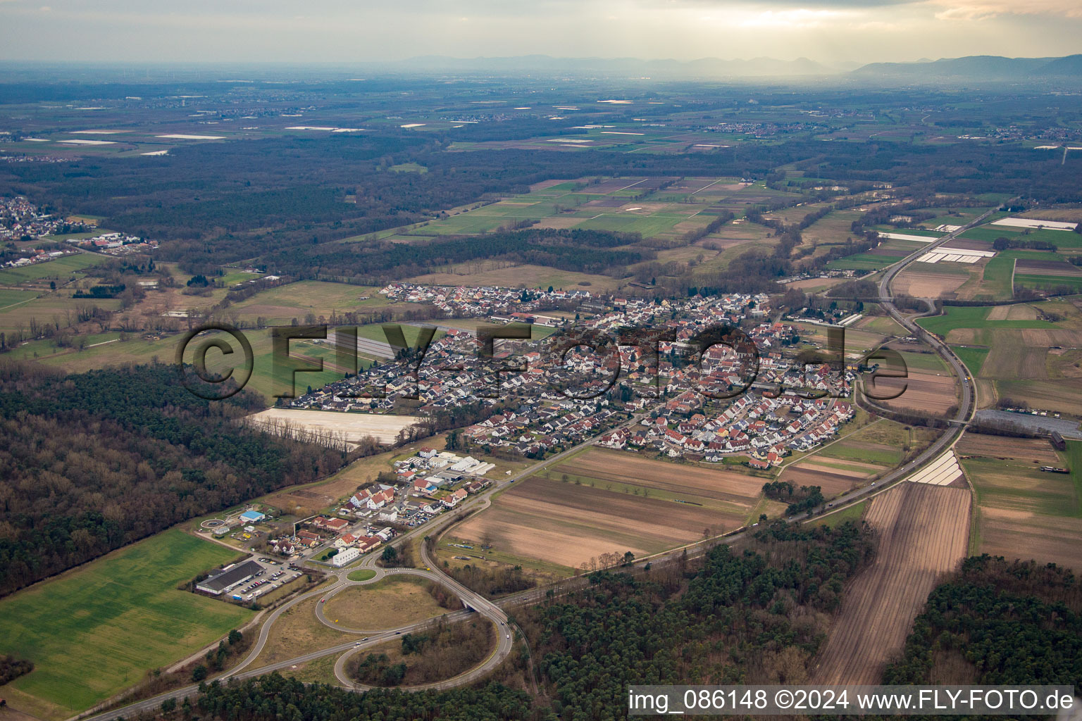 Vue oblique de Hanhofen dans le département Rhénanie-Palatinat, Allemagne