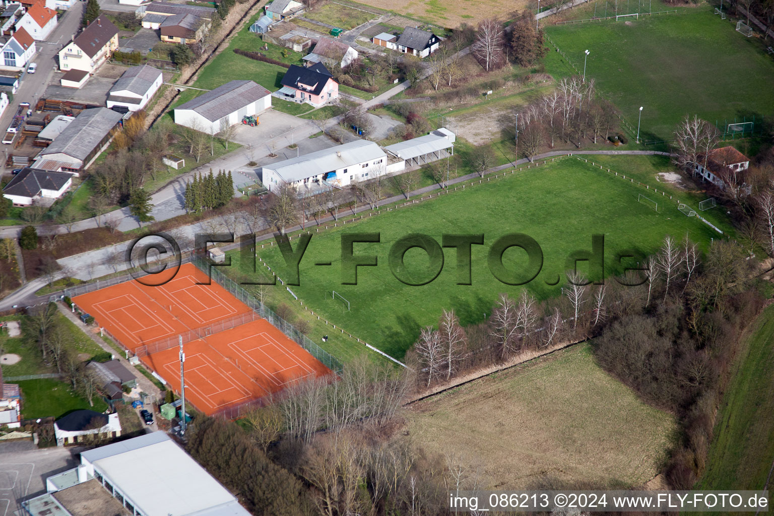 Vue aérienne de TC SW Russheim à le quartier Rußheim in Dettenheim dans le département Bade-Wurtemberg, Allemagne