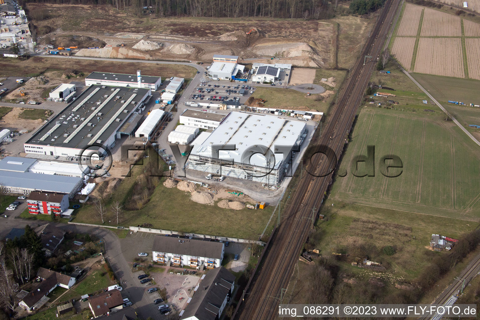 Vue oblique de Zone industrielle Siemensstr à le quartier Neudorf in Graben-Neudorf dans le département Bade-Wurtemberg, Allemagne