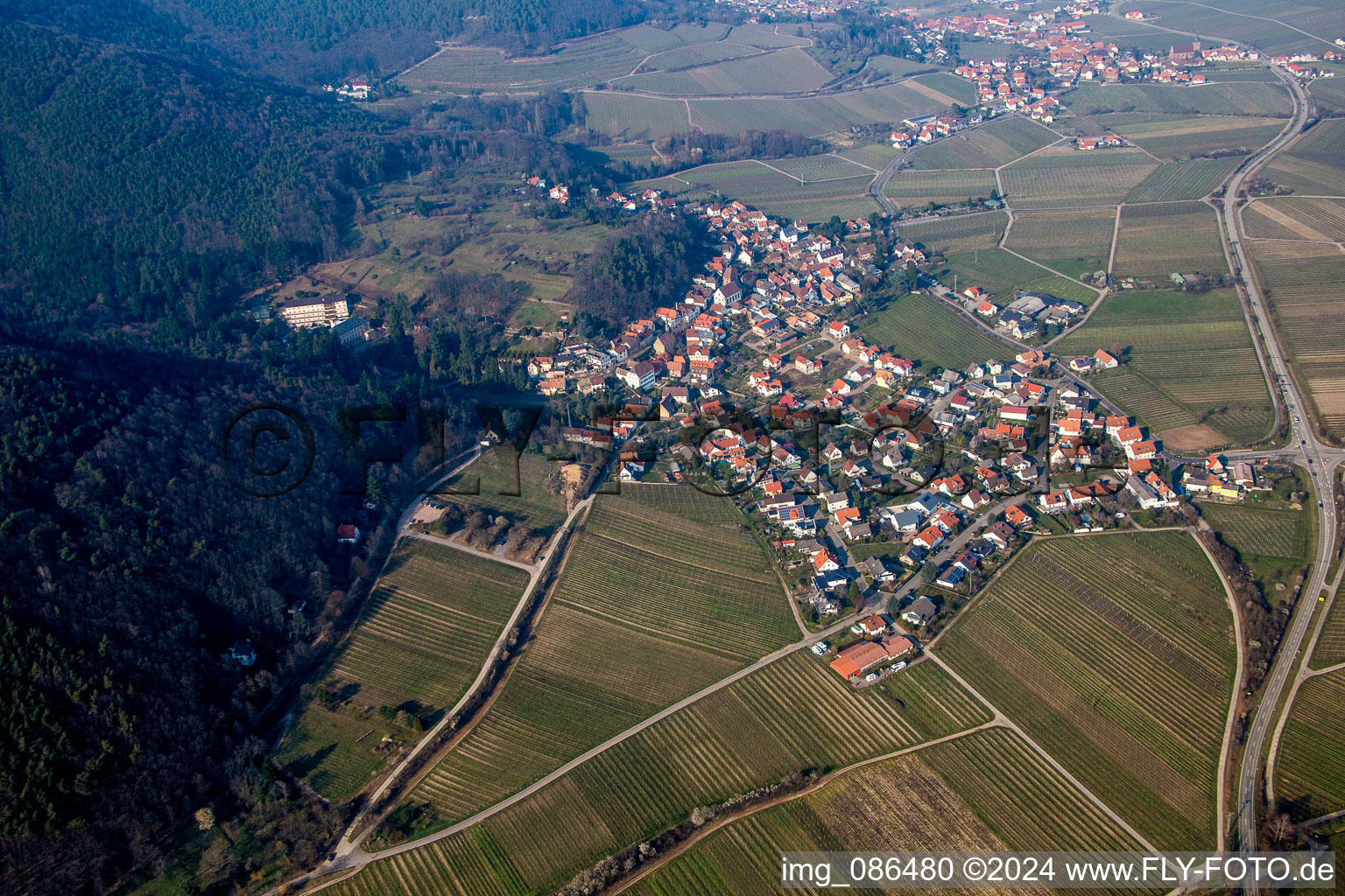 Vue aérienne de Champs agricoles et surfaces utilisables à Gleisweiler dans le département Rhénanie-Palatinat, Allemagne