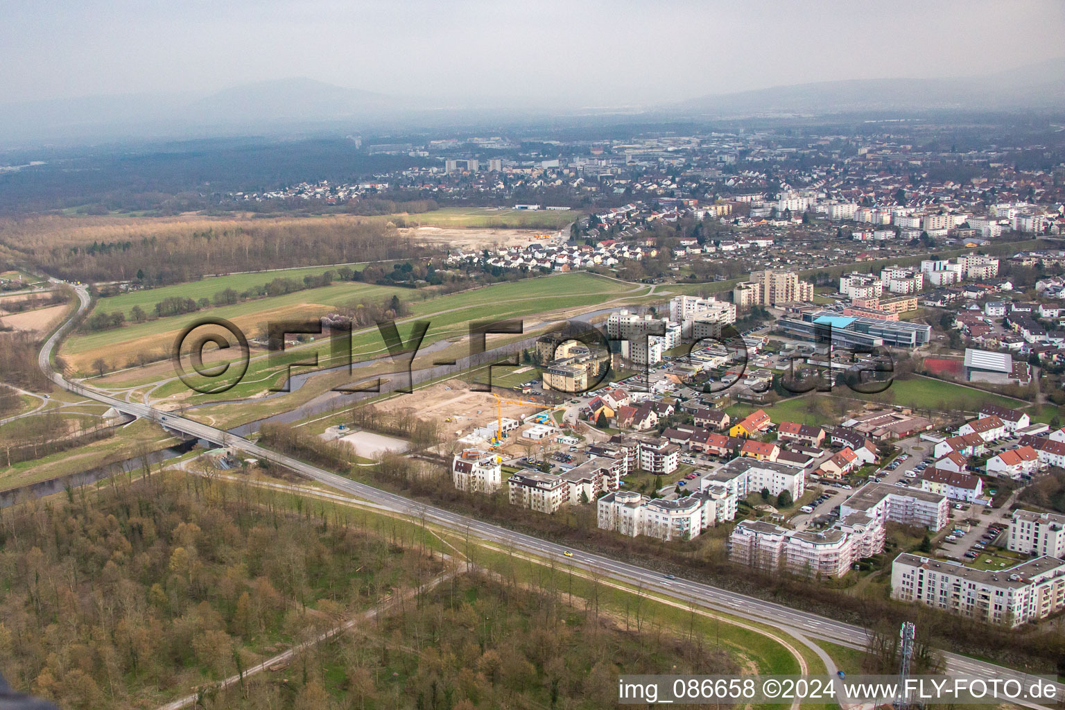 Vue aérienne de Anneau de Rheinau à le quartier Rheinau in Rastatt dans le département Bade-Wurtemberg, Allemagne