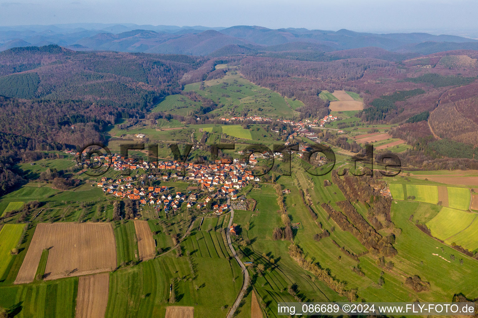 Vue aérienne de Champs agricoles et surfaces utilisables à Wingen dans le département Bas Rhin, France