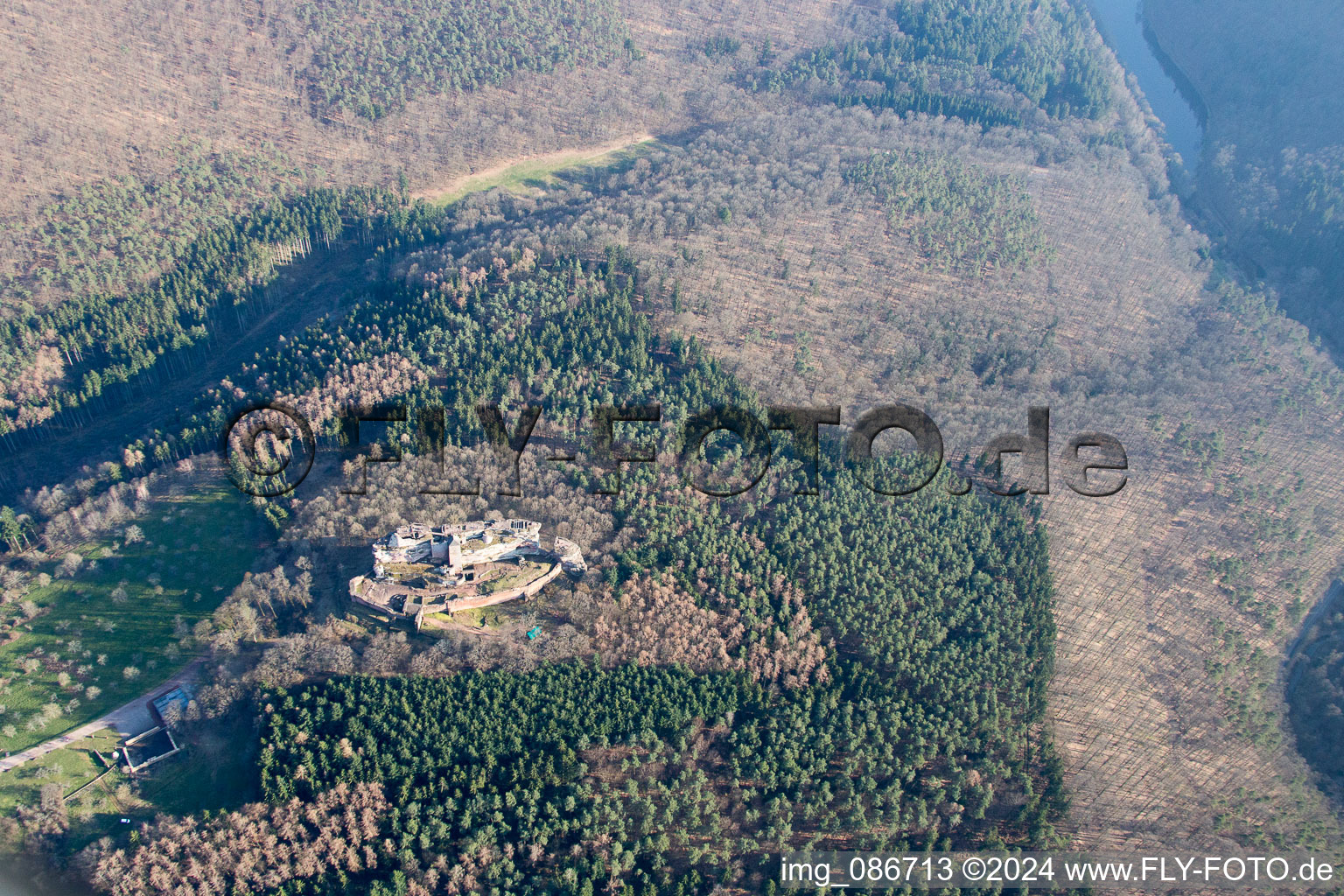 Vue aérienne de Ruines du Fleckenstein à Lembach dans le département Bas Rhin, France