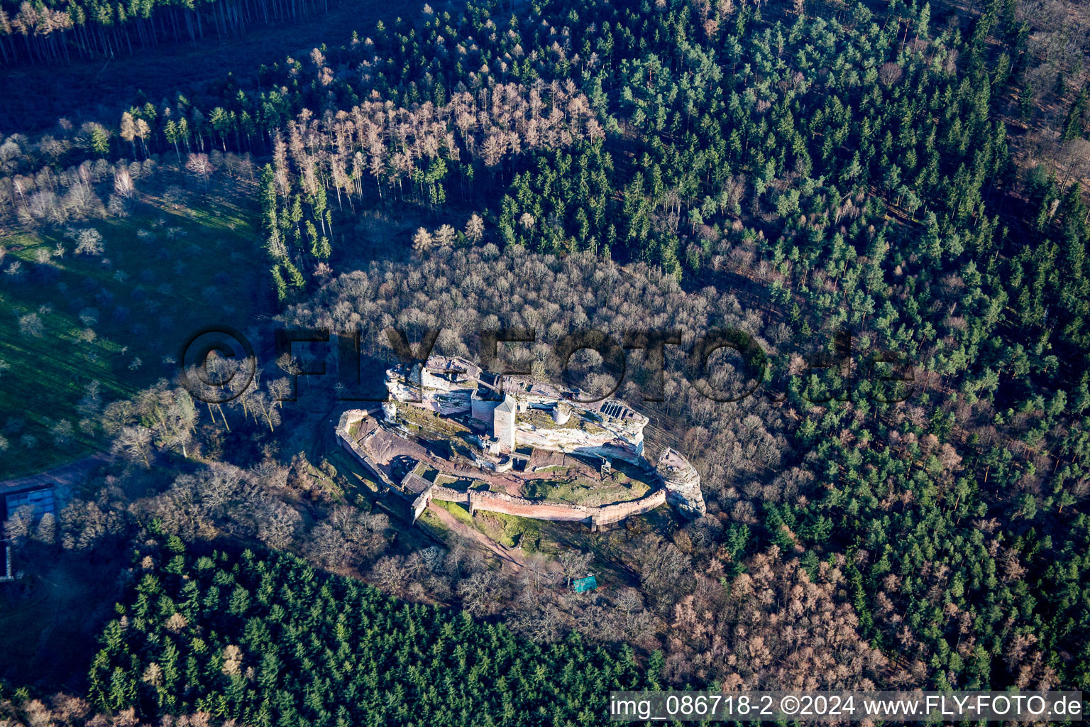 Ruines du Fleckenstein à Lembach dans le département Rhénanie-Palatinat, Allemagne vue d'en haut