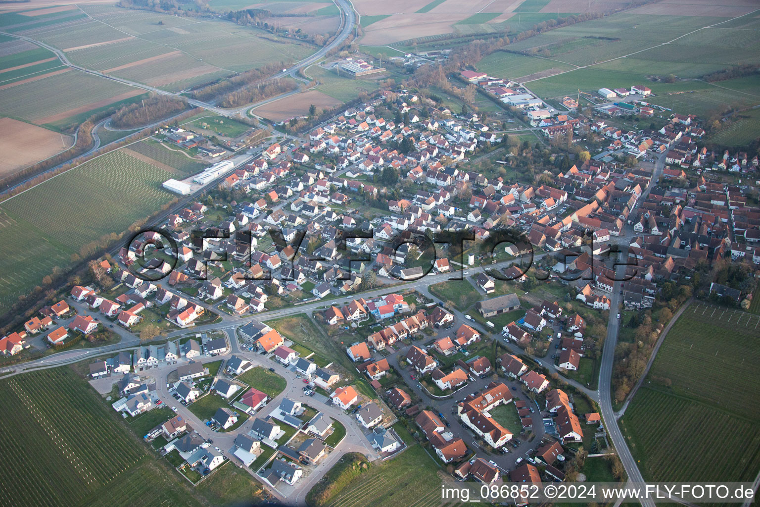 Vue d'oiseau de Insheim dans le département Rhénanie-Palatinat, Allemagne