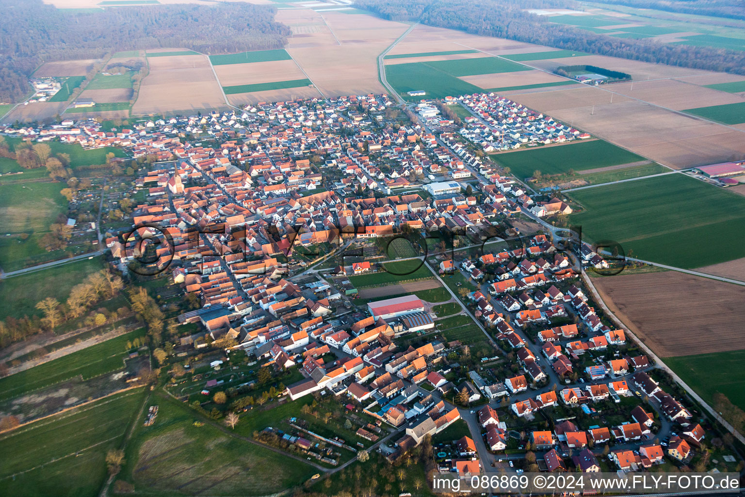 Vue aérienne de Vue sur le village à Steinweiler dans le département Rhénanie-Palatinat, Allemagne