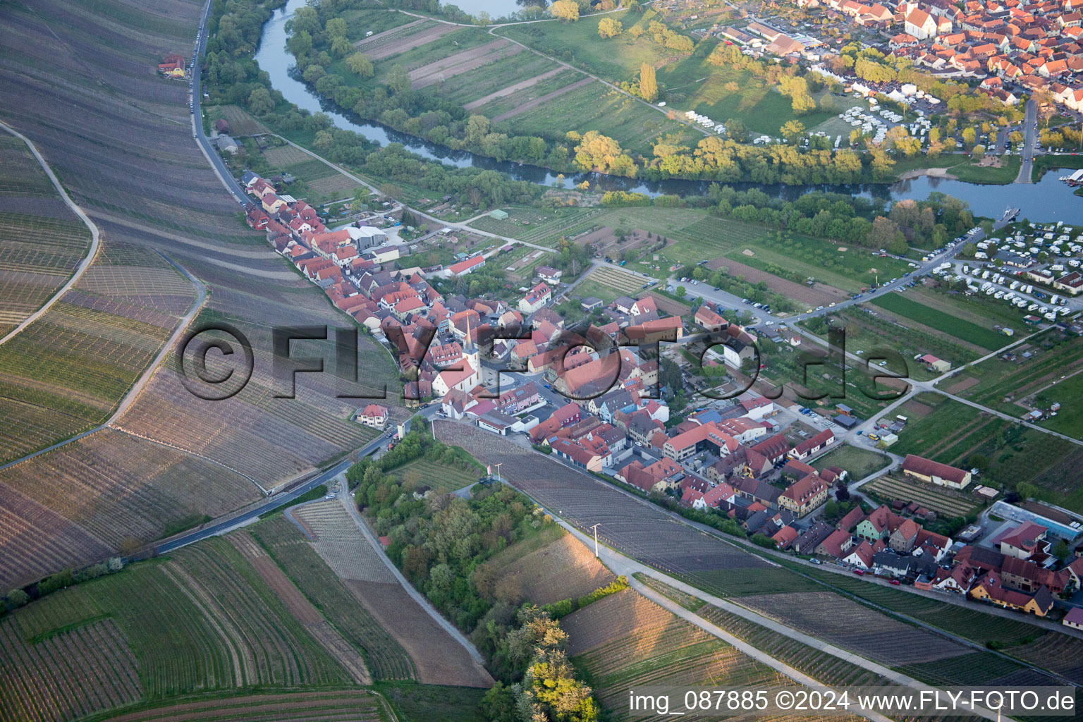 Vue aérienne de Camping à le quartier Escherndorf in Volkach dans le département Bavière, Allemagne