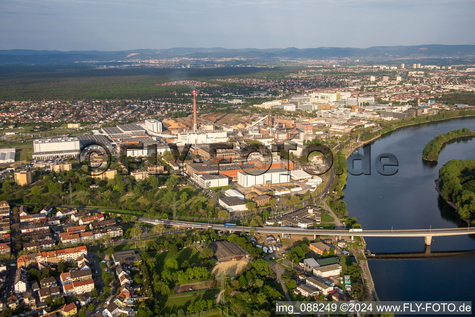 Vue aérienne de Site de l'usine SCA HYGIENE PRODUCTS GmbH sur l'Altrhein dans le quartier de Waldhof à le quartier Sandhofen in Mannheim dans le département Bade-Wurtemberg, Allemagne