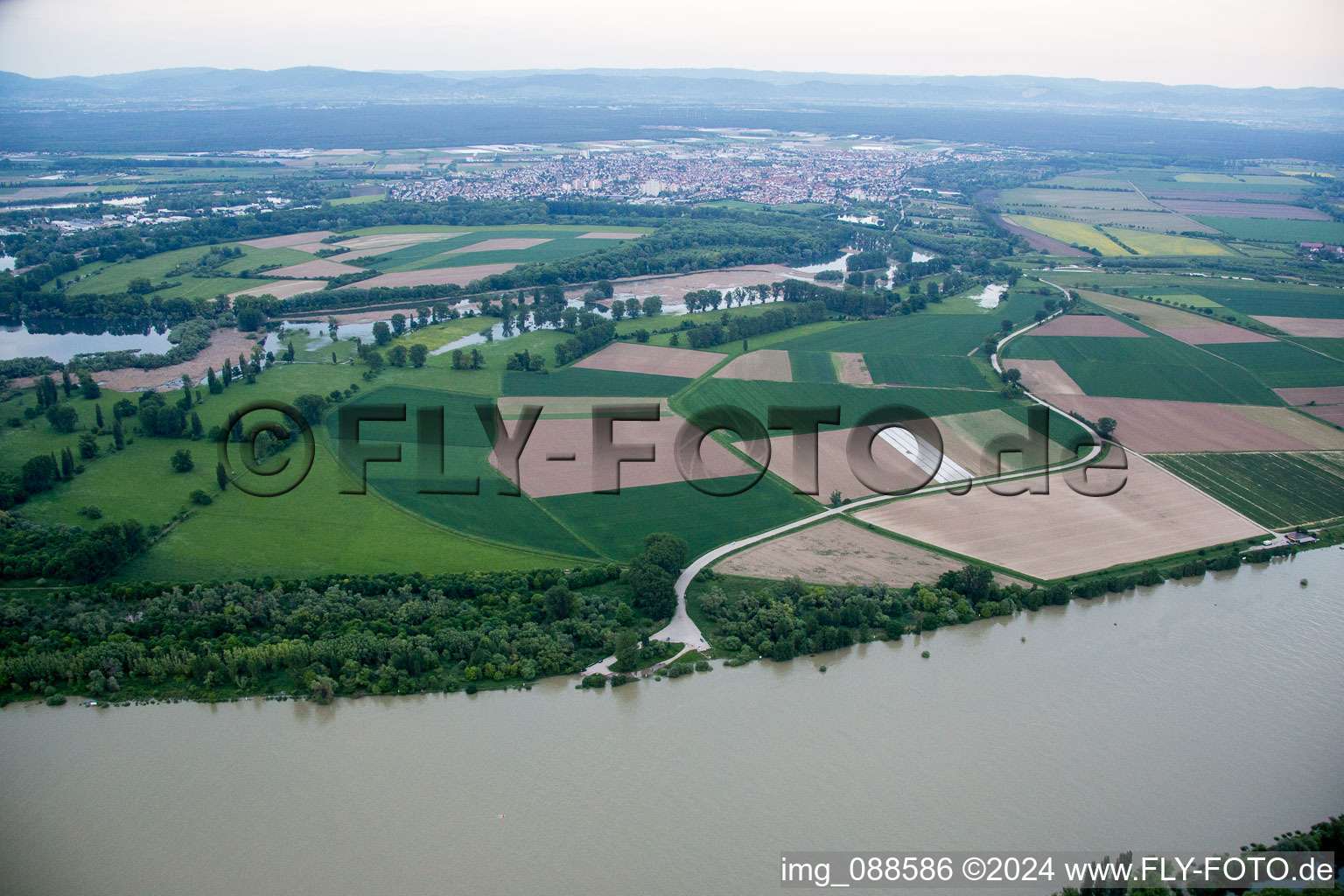 Vue aérienne de Lampertheim Vieux Rhin à Lampertheim dans le département Hesse, Allemagne