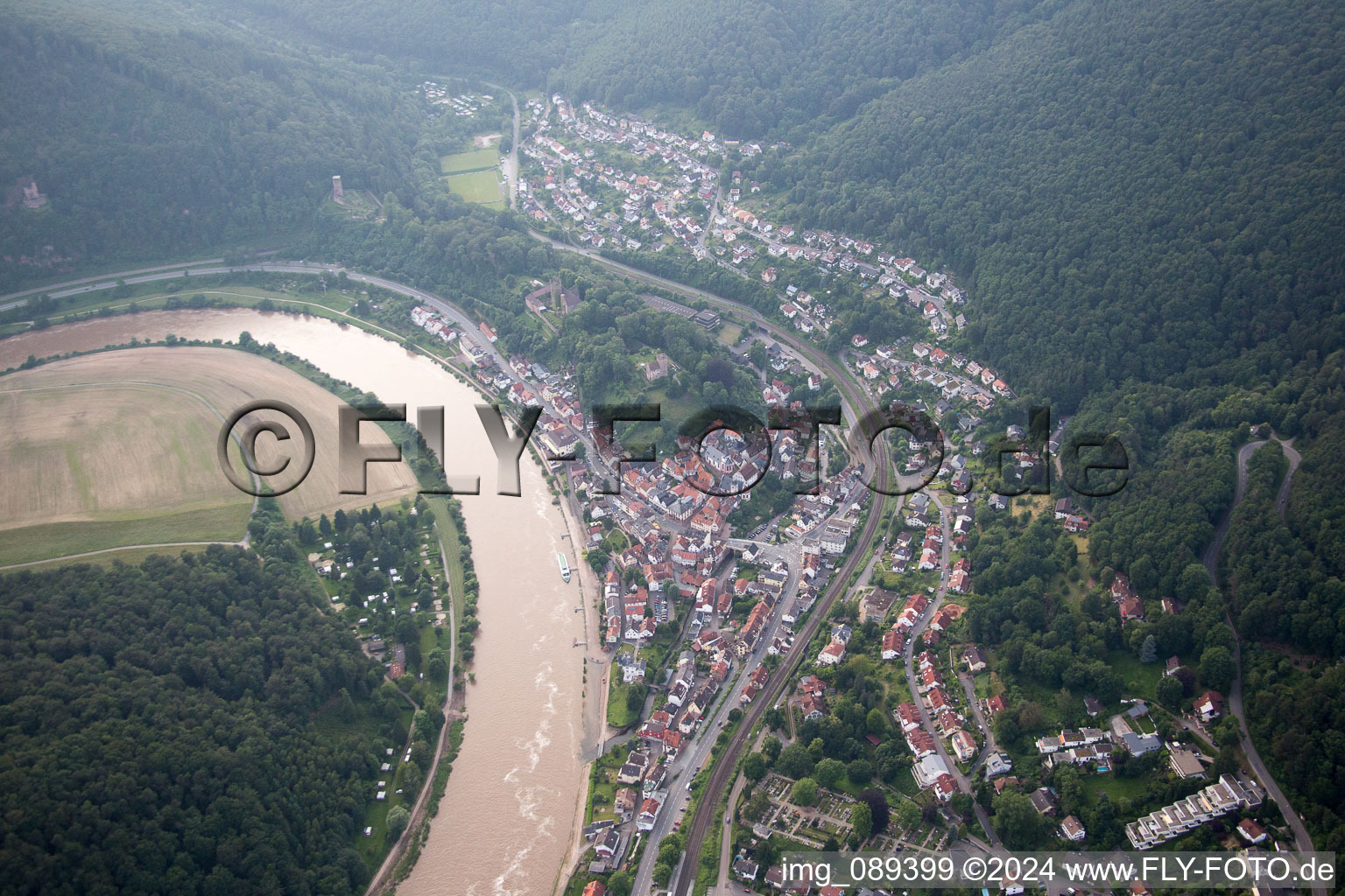 Vue aérienne de Neckarsteinach dans le département Hesse, Allemagne