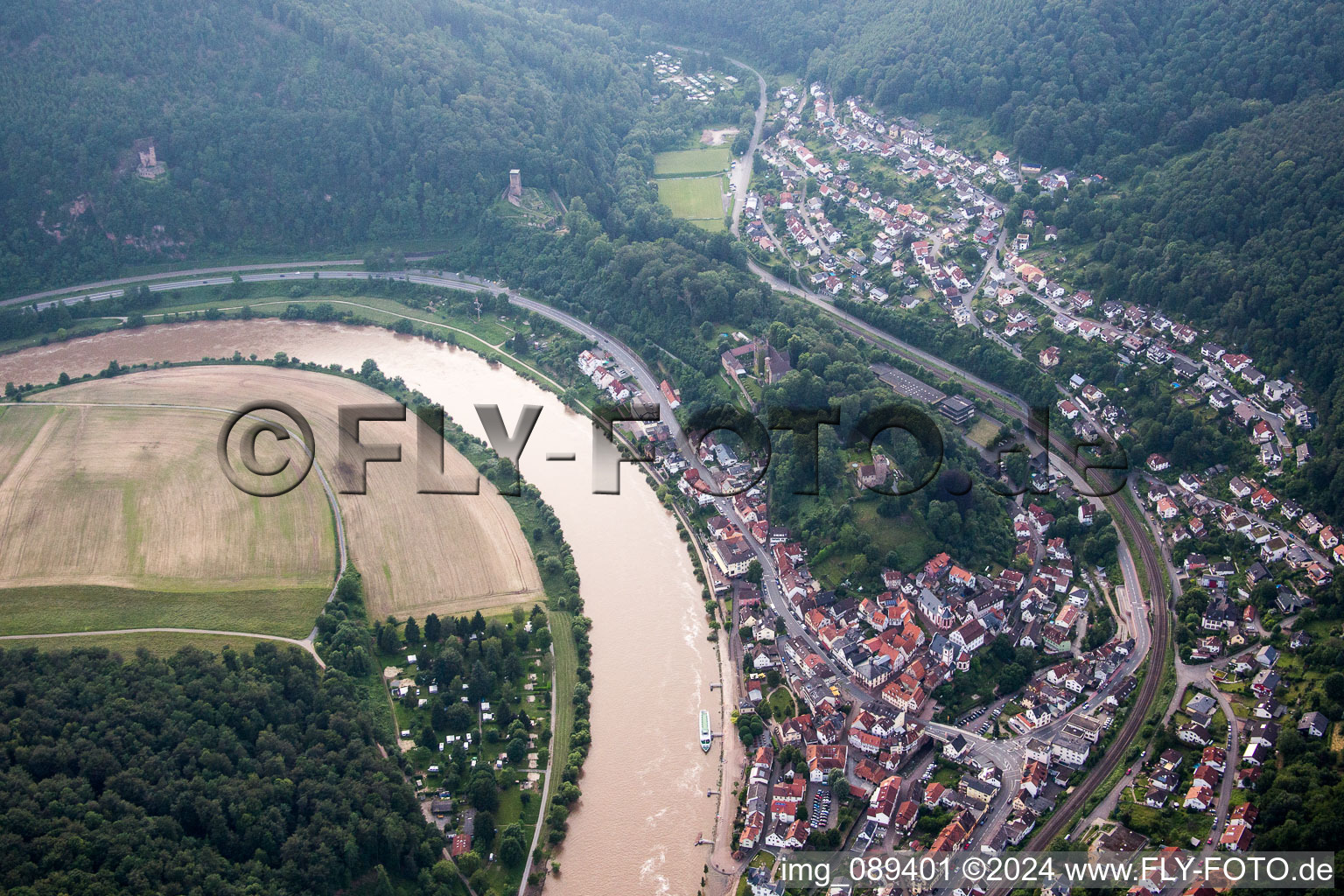 Vue aérienne de Neckarsteinach dans le département Hesse, Allemagne