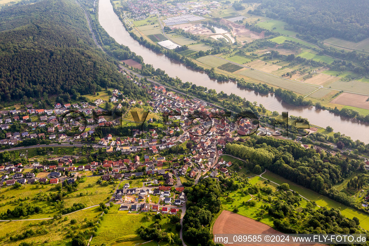 Vue aérienne de Zones riveraines du Main à Laudenbach dans le département Bavière, Allemagne