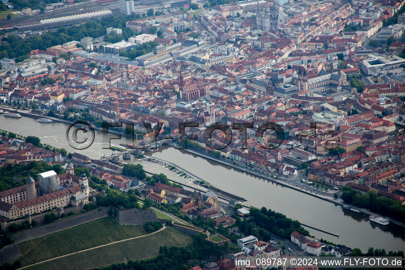 Vue oblique de Würzburg dans le département Bavière, Allemagne