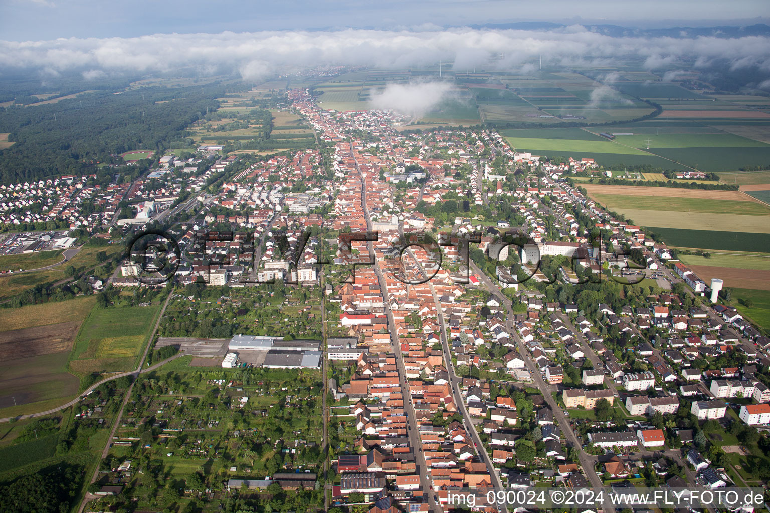 Vue aérienne de Vue sur les rues du long Rhin, principales et de la Sarre à travers Kandel à Kandel dans le département Rhénanie-Palatinat, Allemagne