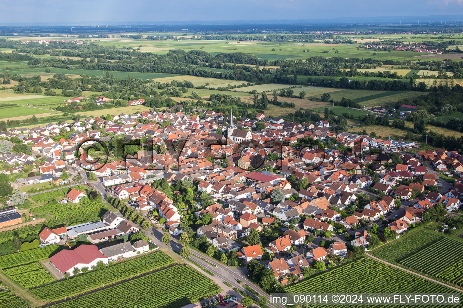 Champs agricoles et surfaces utilisables à Venningen dans le département Rhénanie-Palatinat, Allemagne d'en haut