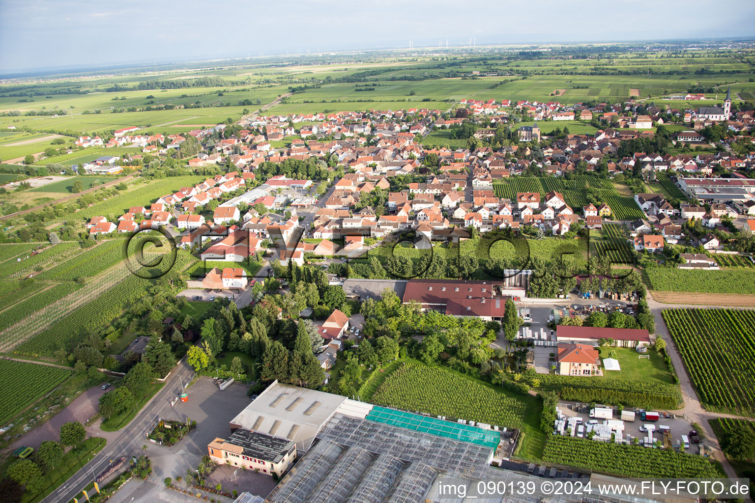 Edesheim dans le département Rhénanie-Palatinat, Allemagne depuis l'avion