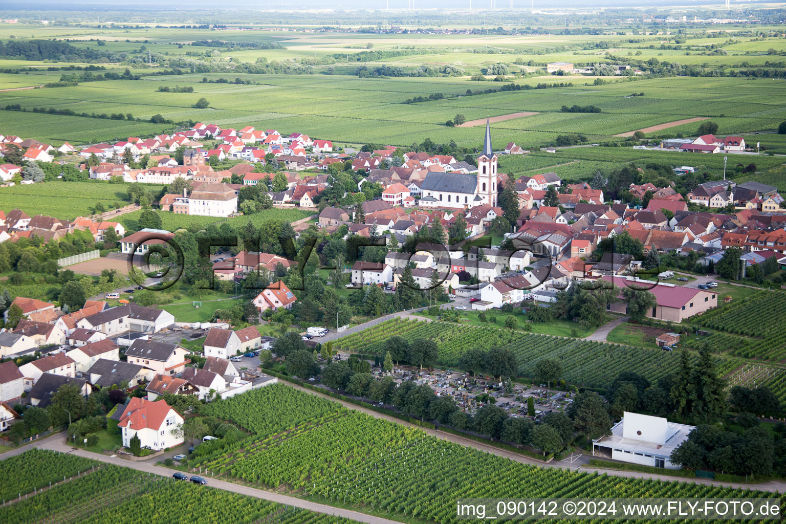 Vue d'oiseau de Edesheim dans le département Rhénanie-Palatinat, Allemagne