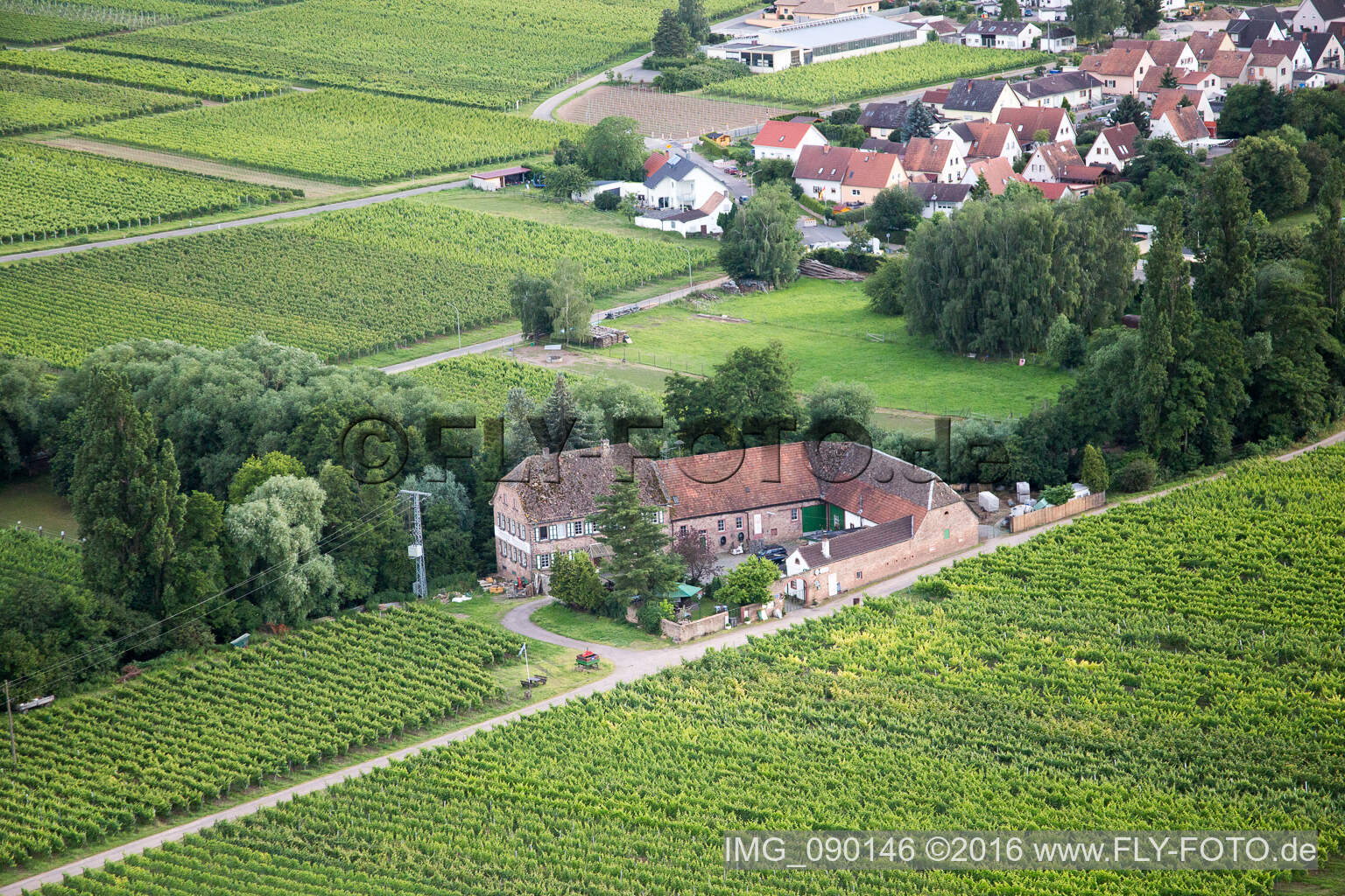 Vue aérienne de Domaine viticole Erlenmühle à Edesheim dans le département Rhénanie-Palatinat, Allemagne