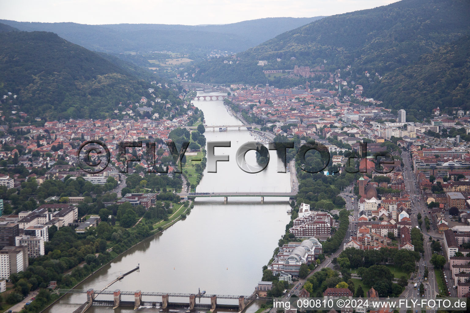 Vue aérienne de Neckar et Neuenheim à le quartier Neuenheim in Heidelberg dans le département Bade-Wurtemberg, Allemagne