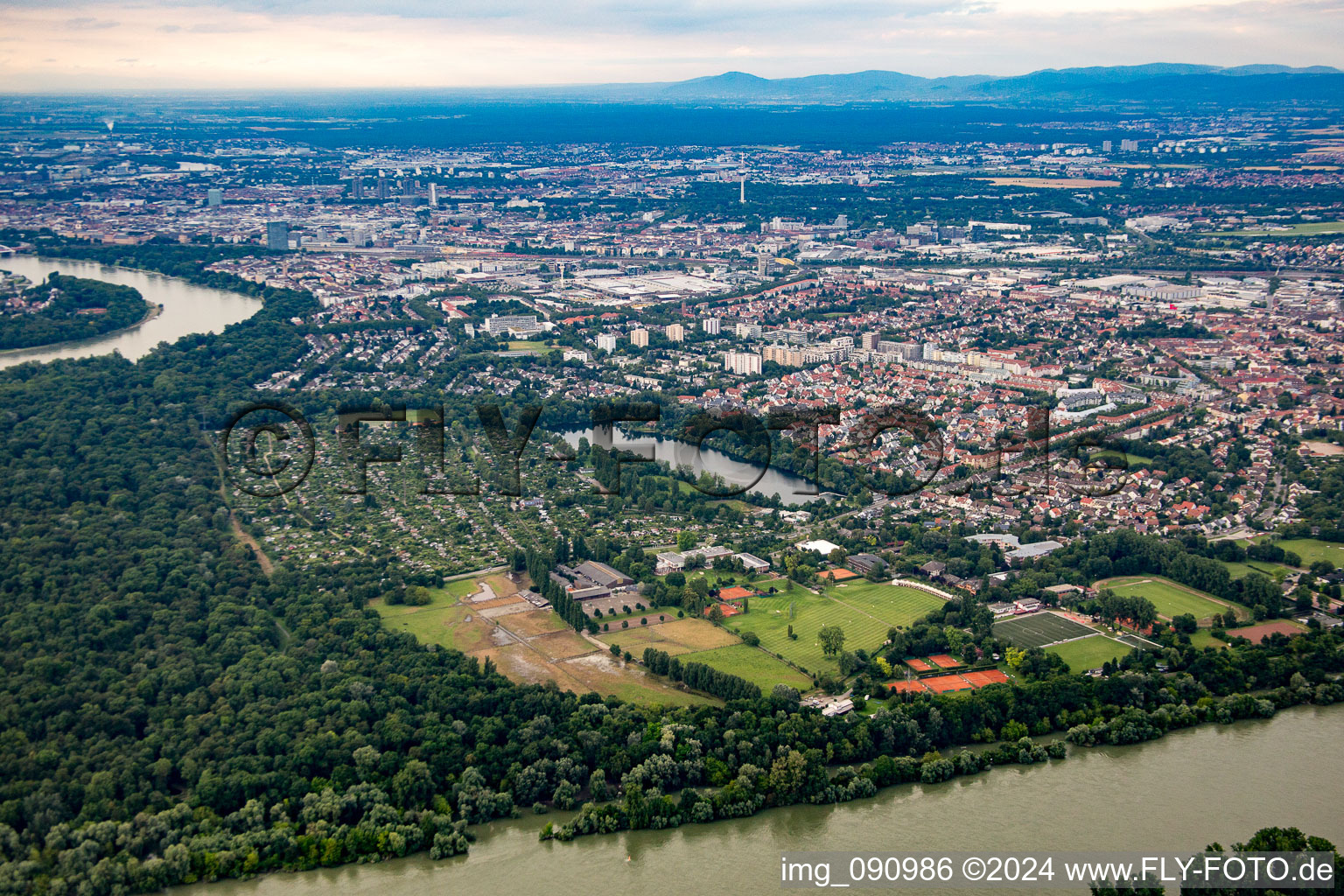 Vue aérienne de Neckarau à le quartier Niederfeld in Mannheim dans le département Bade-Wurtemberg, Allemagne