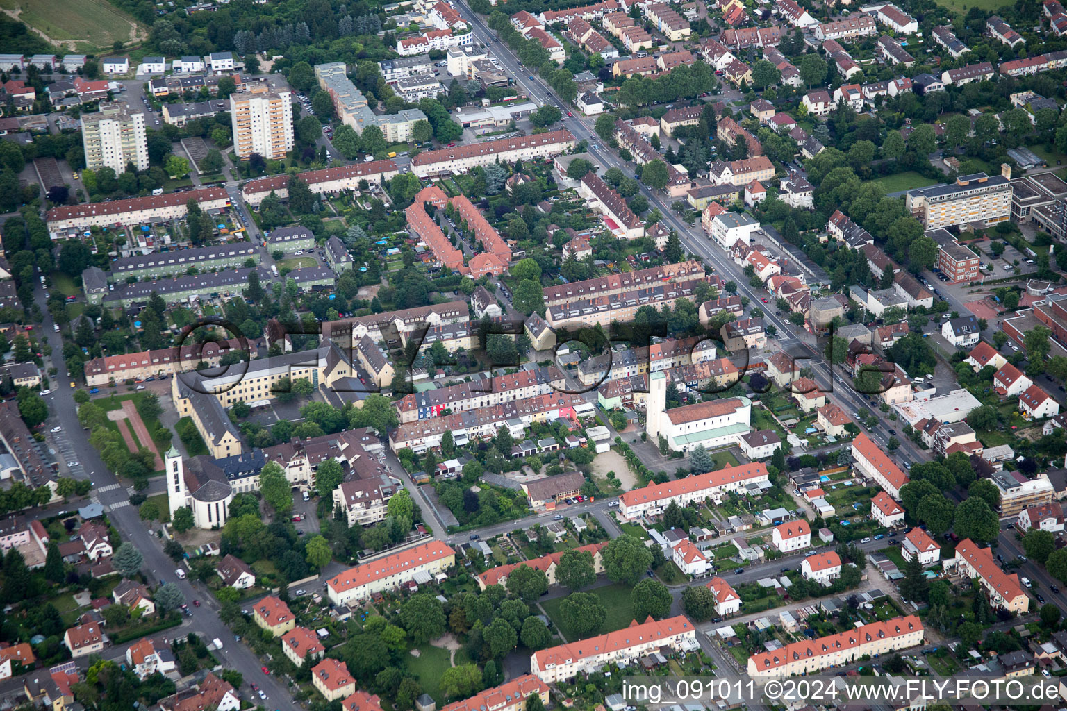 Vue aérienne de Quartier Gartenstadt in Ludwigshafen am Rhein dans le département Rhénanie-Palatinat, Allemagne