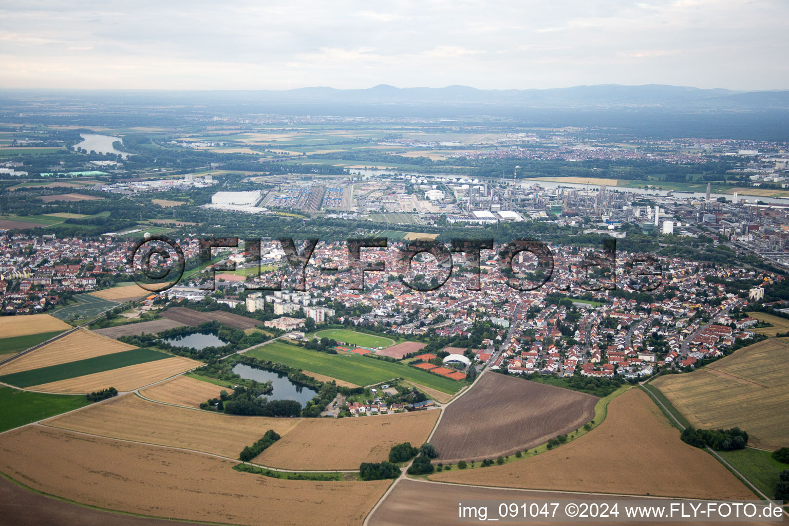 Quartier Oppau in Ludwigshafen am Rhein dans le département Rhénanie-Palatinat, Allemagne depuis l'avion