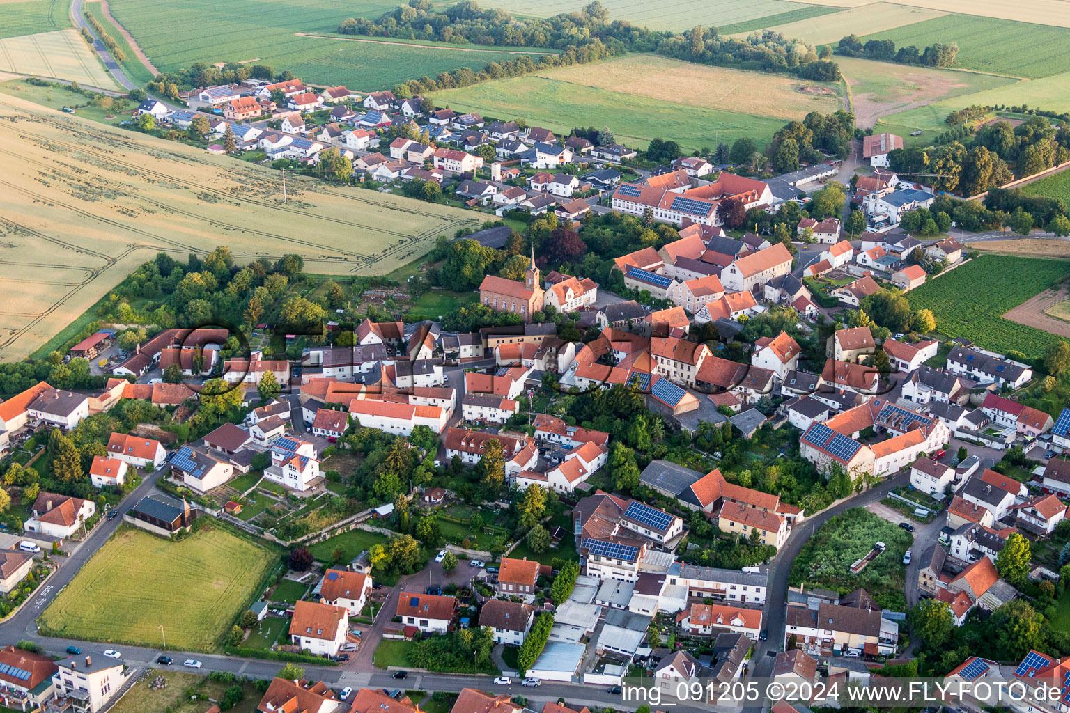 Vue aérienne de Champs agricoles et surfaces utilisables à Lautersheim dans le département Rhénanie-Palatinat, Allemagne