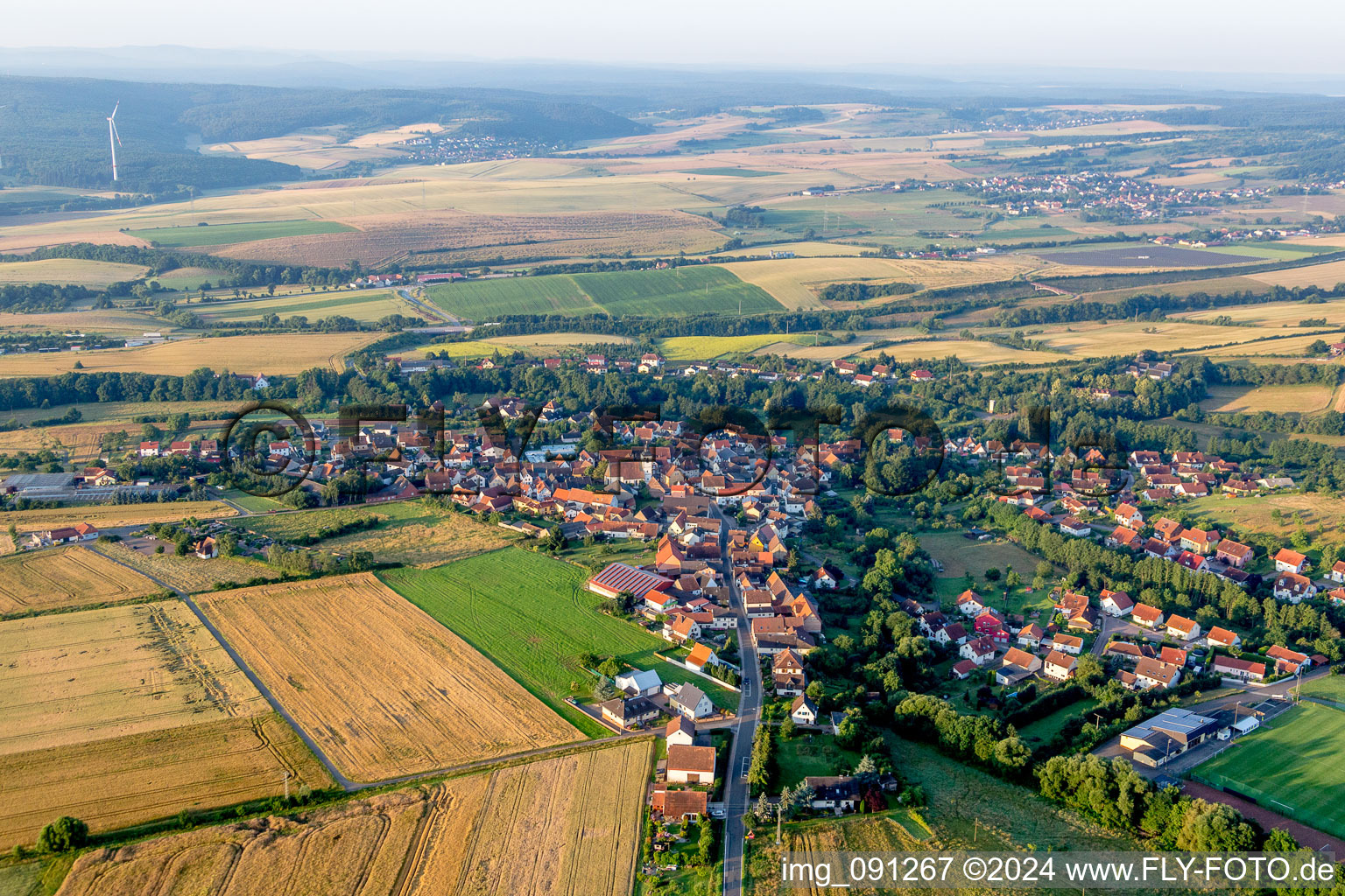 Vue aérienne de Champs agricoles et surfaces utilisables à le quartier Steinbach in Steinbach am Donnersberg dans le département Rhénanie-Palatinat, Allemagne