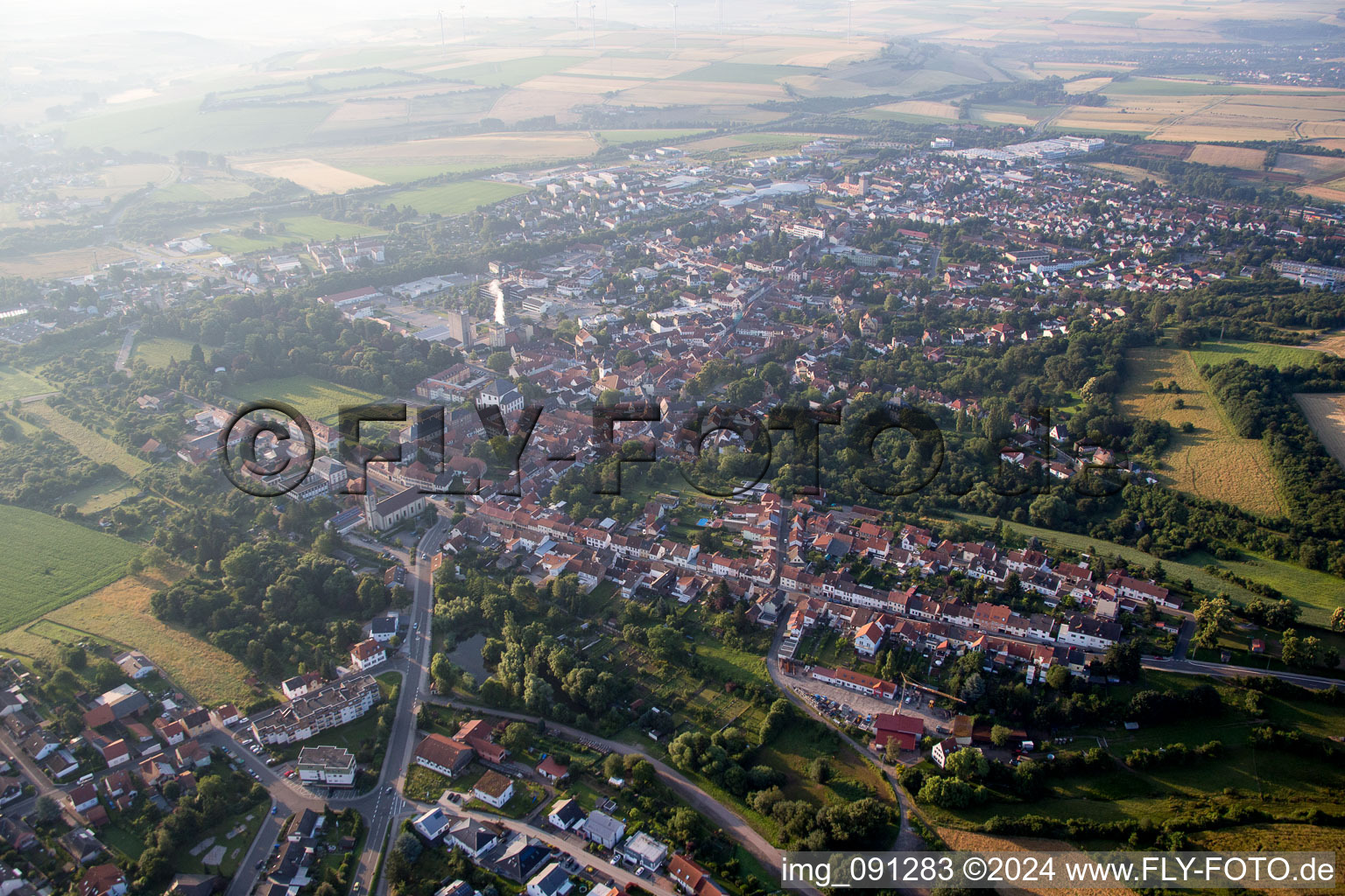 Vue aérienne de Vue des rues et des maisons des quartiers résidentiels à Kirchheimbolanden dans le département Rhénanie-Palatinat, Allemagne