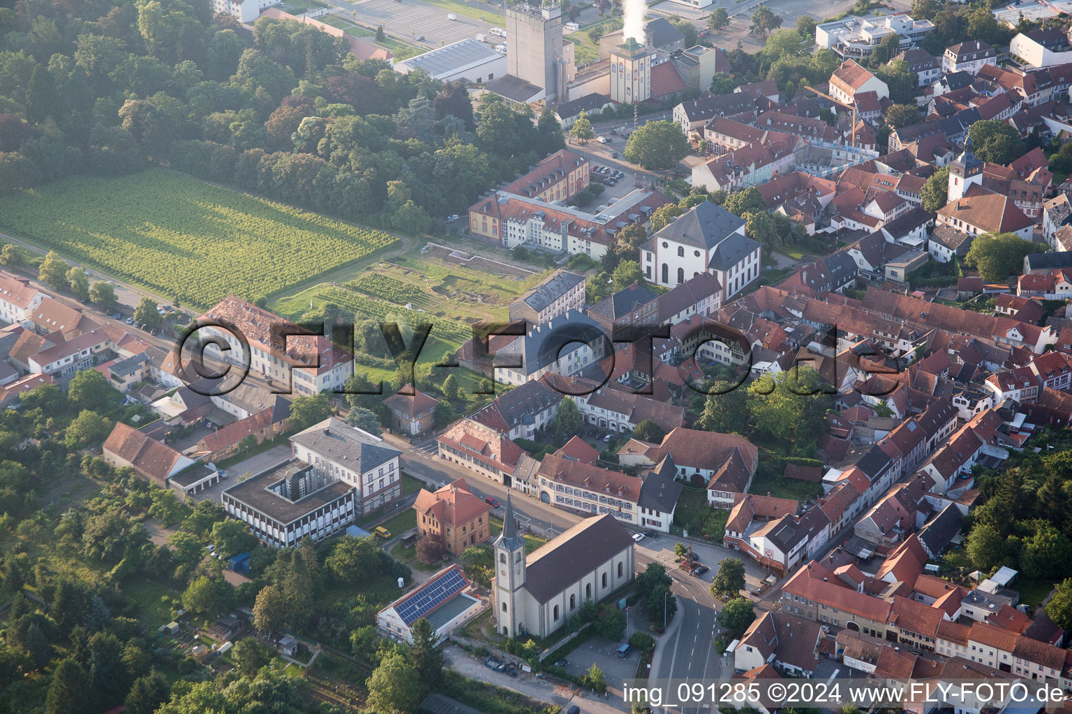 Vue aérienne de Bâtiment de l'église Sainte-Anne dans le vieux centre-ville du centre-ville à Kirchheimbolanden dans le département Rhénanie-Palatinat, Allemagne