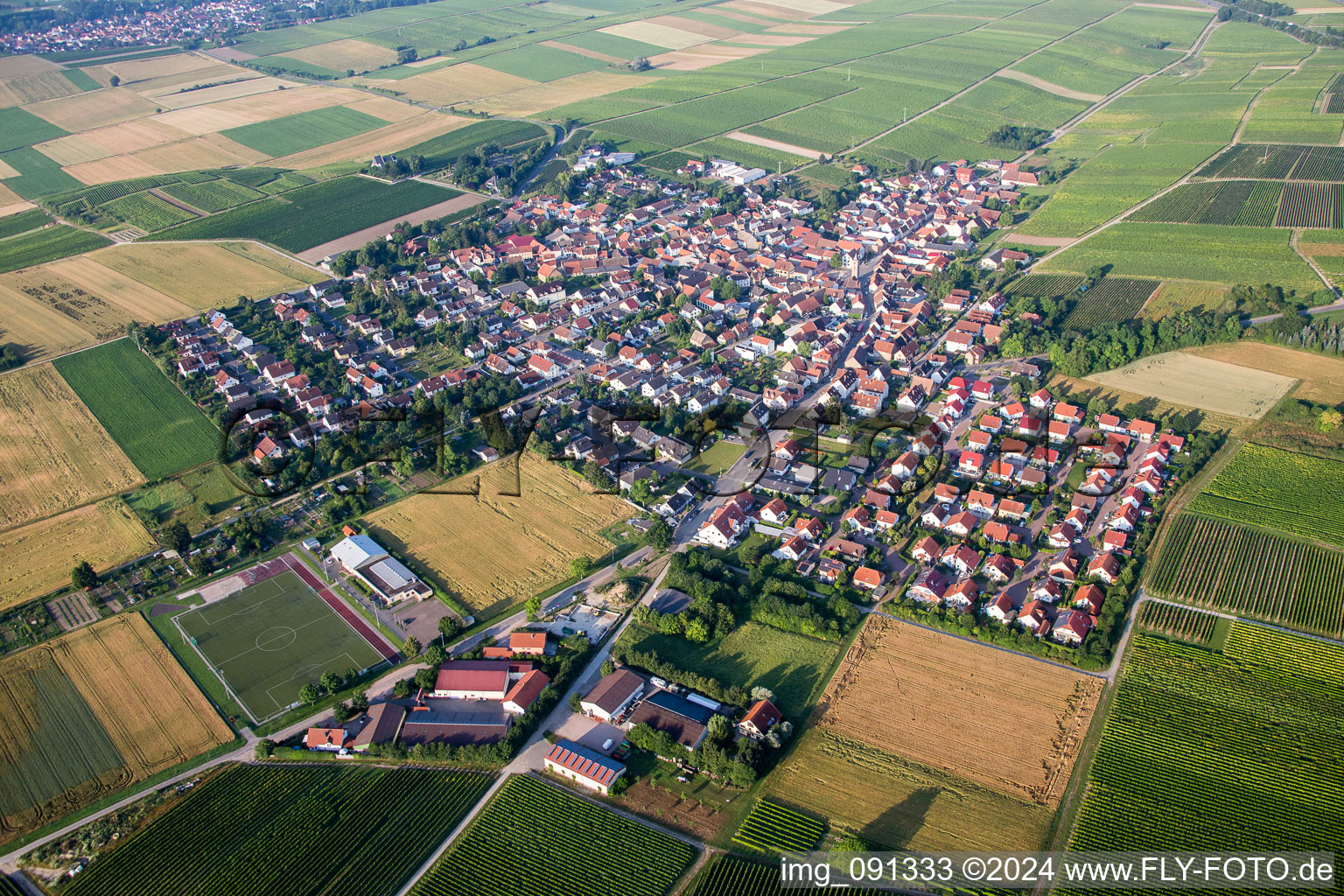 Vue aérienne de Champs agricoles et surfaces utilisables à Udenheim dans le département Rhénanie-Palatinat, Allemagne