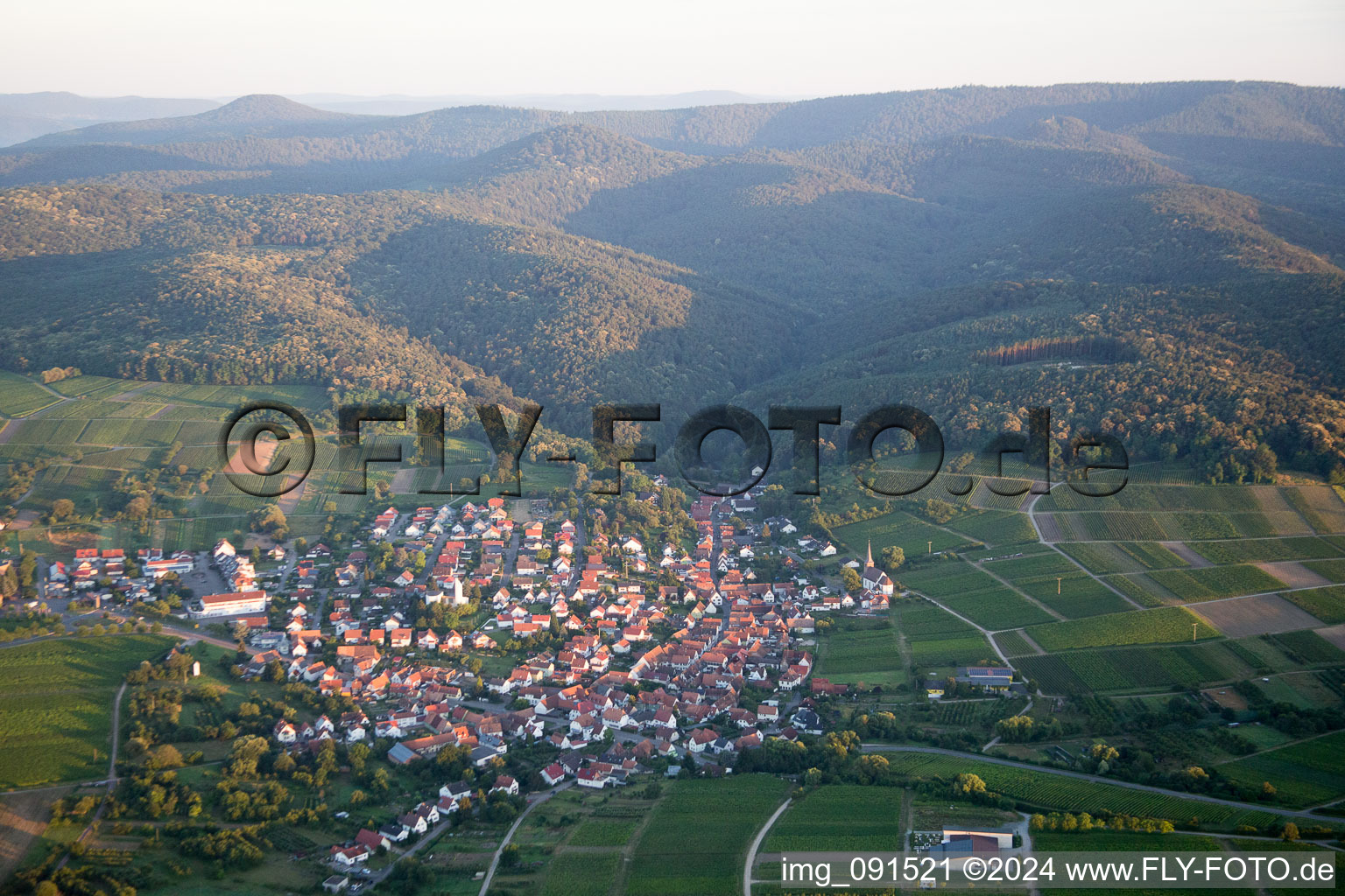 Vue d'oiseau de Quartier Rechtenbach in Schweigen-Rechtenbach dans le département Rhénanie-Palatinat, Allemagne