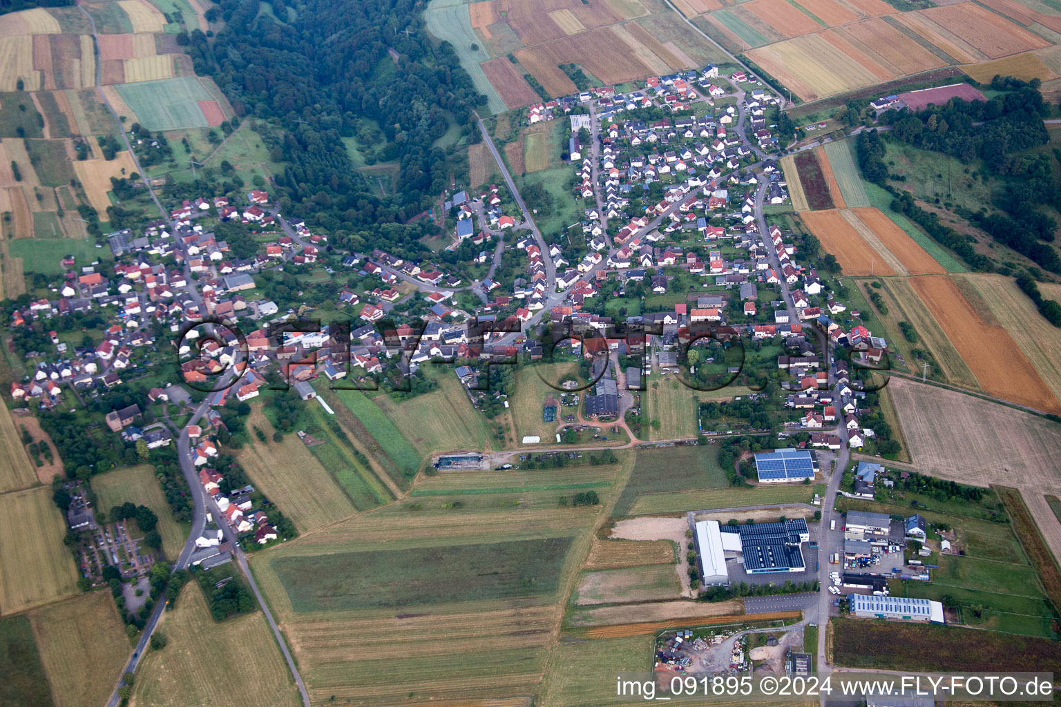 Vue aérienne de Champs agricoles et surfaces utilisables à Donsieders dans le département Rhénanie-Palatinat, Allemagne