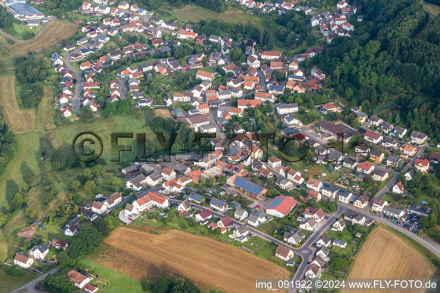 Vue aérienne de Champs agricoles et surfaces utilisables à Lambsborn dans le département Rhénanie-Palatinat, Allemagne