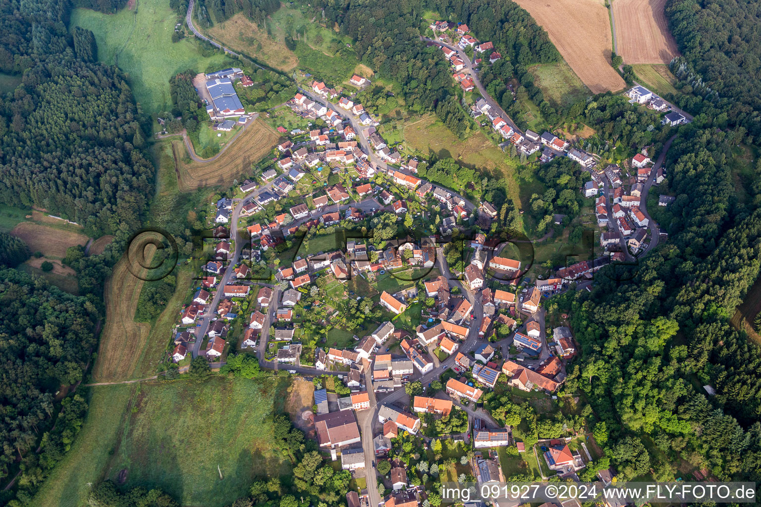 Vue aérienne de Champs agricoles et surfaces utilisables à Lambsborn dans le département Rhénanie-Palatinat, Allemagne