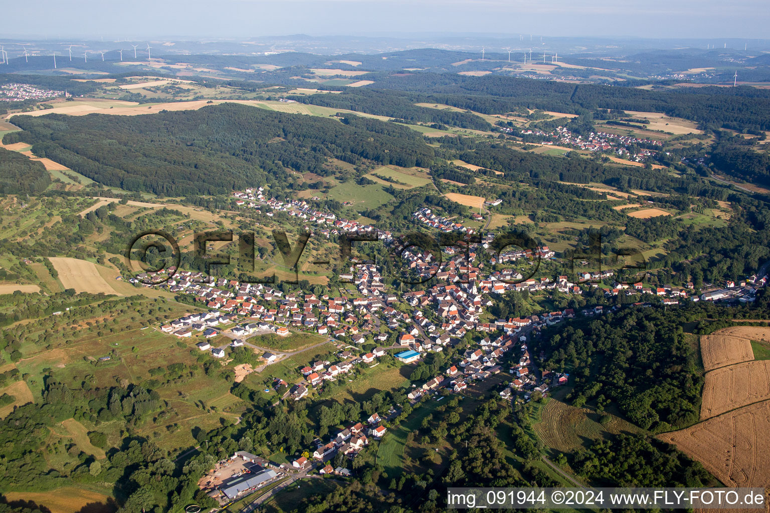 Vue aérienne de Champs agricoles et surfaces utilisables à Dittweiler dans le département Rhénanie-Palatinat, Allemagne