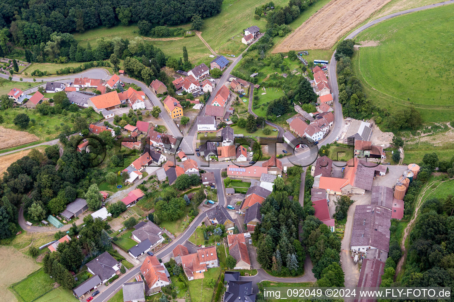 Vue aérienne de Champs agricoles et surfaces utilisables à Reichsthal dans le département Rhénanie-Palatinat, Allemagne