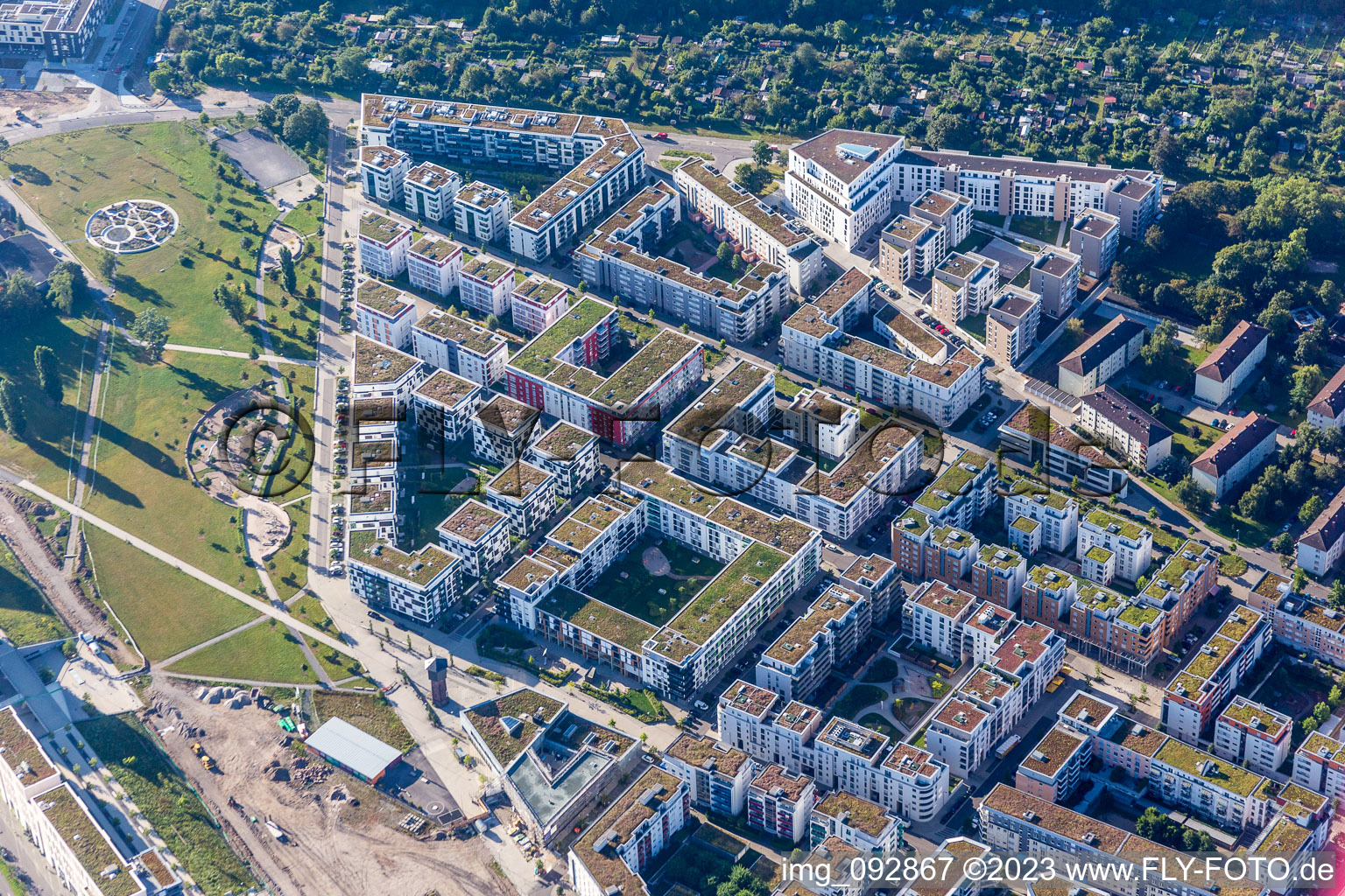 Photographie aérienne de Parc de ville à le quartier Südstadt in Karlsruhe dans le département Bade-Wurtemberg, Allemagne