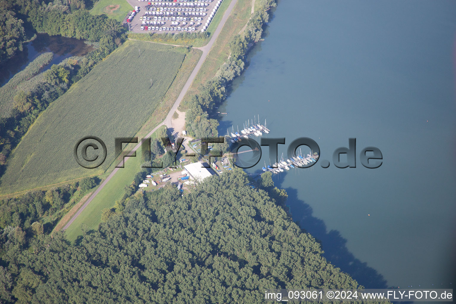 Vue aérienne de Club de voile à le quartier Maximiliansau in Wörth am Rhein dans le département Rhénanie-Palatinat, Allemagne