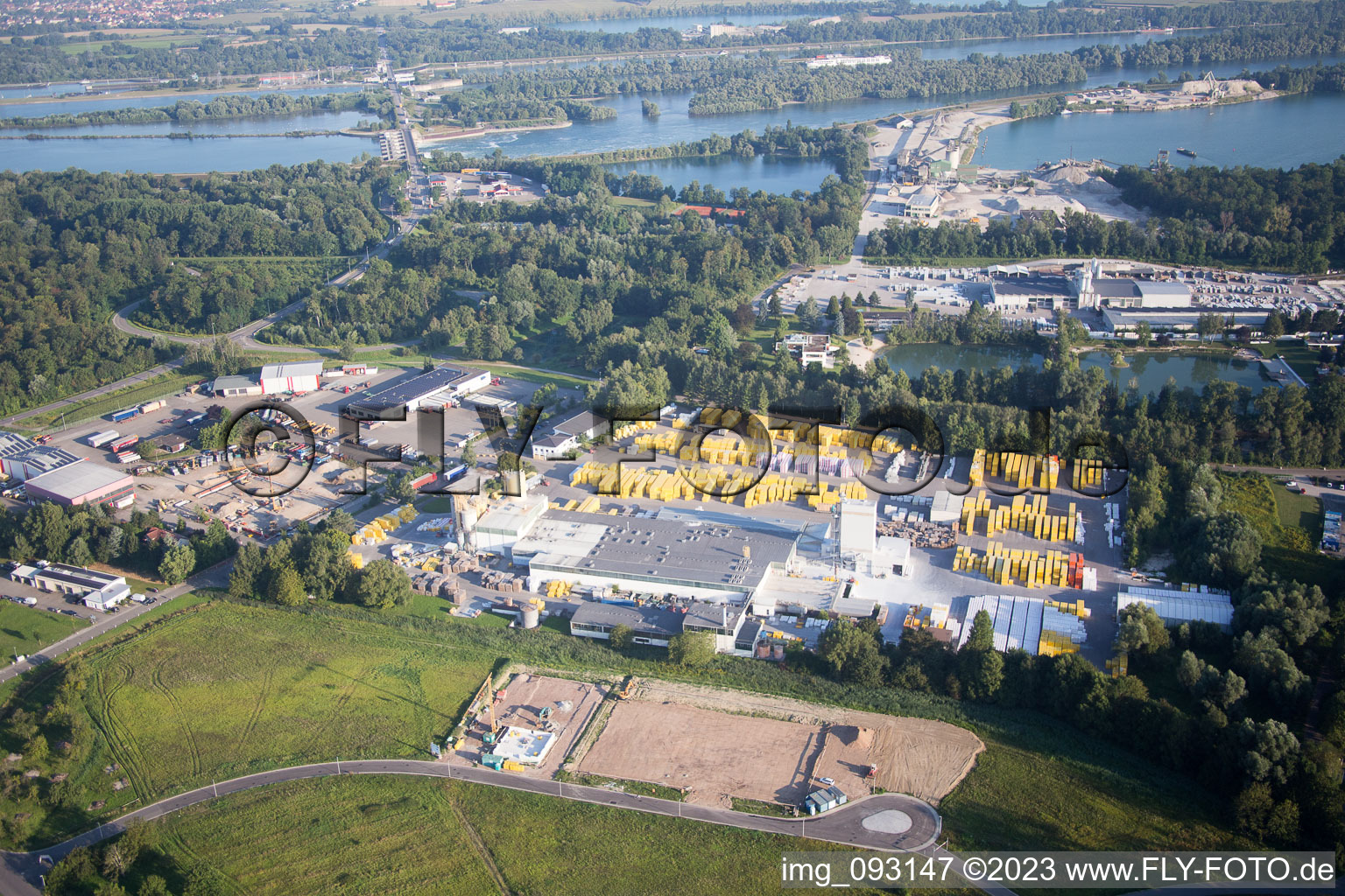 Vue aérienne de Xella Allemagne à le quartier Freistett in Rheinau dans le département Bade-Wurtemberg, Allemagne