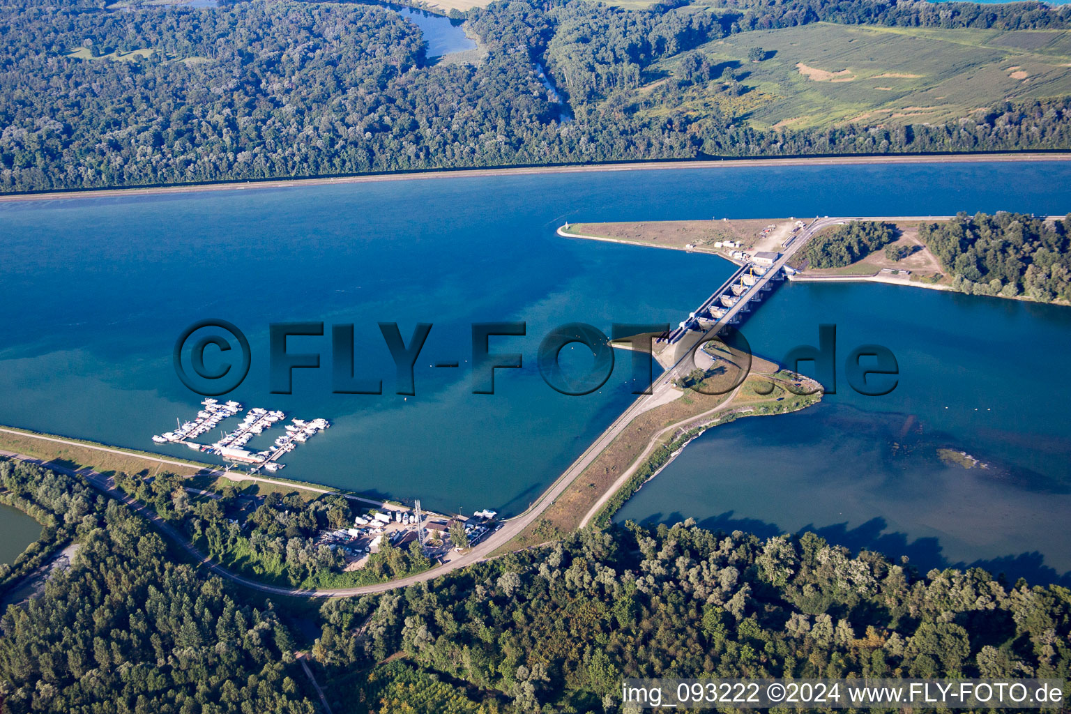 Vue aérienne de Barrage du Rhin d'Ottenheim GZG à Schwanau dans le département Bade-Wurtemberg, Allemagne