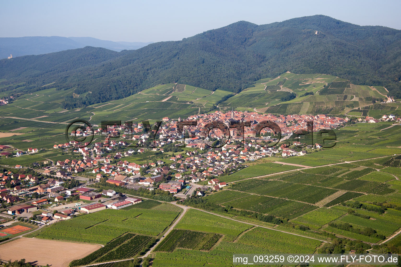 Vue aérienne de Vue sur le village à Dalhunden dans le département Bas Rhin, France